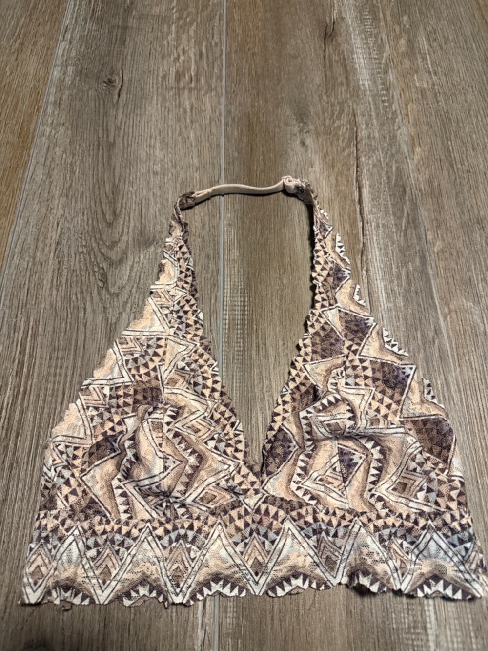PINK Victoria's Secret Lace Bralette in Beige and Brown Geo Print
